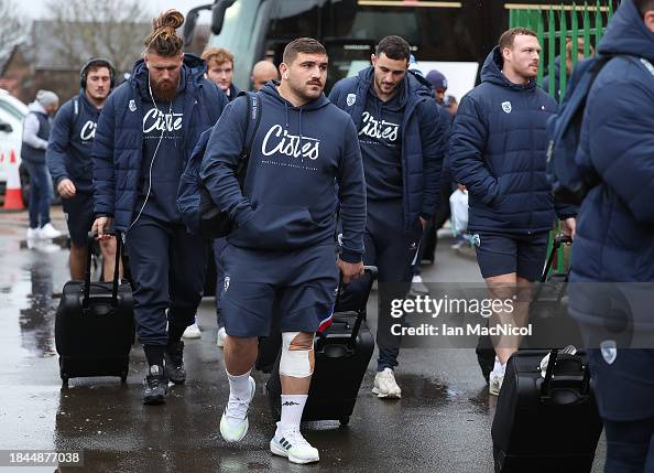 Montpellier Herault Rugby players and staff arrive prior to the EPCR