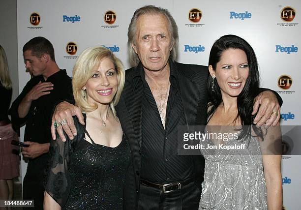 Vicki Roberts, David Carradine and Annie Bierman during Entertainment Tonight Emmy Party Sponsored by People Magazine - Arrivals at The Mondrian in...