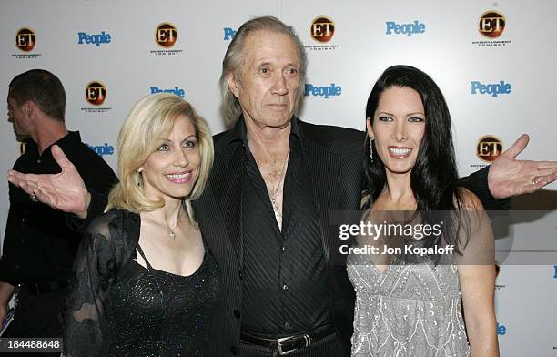 Vicki Roberts, David Carradine and Annie Bierman during Entertainment Tonight Emmy Party Sponsored by People Magazine - Arrivals at The Mondrian in...