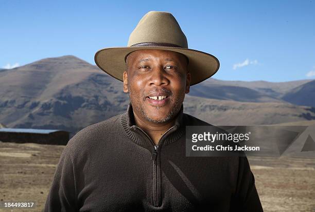 His Majesty King Letsie III of Lesotho poses for a portrait at the opening ceremony of the new Sentebale Mateanong Herd Boy School during a visit to...