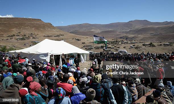 His Majesty King Letsie III of Lesotho gives a speech at the opening ceremony of the new Sentebale Mateanong Herd Boy School on October 14, 2013 in...