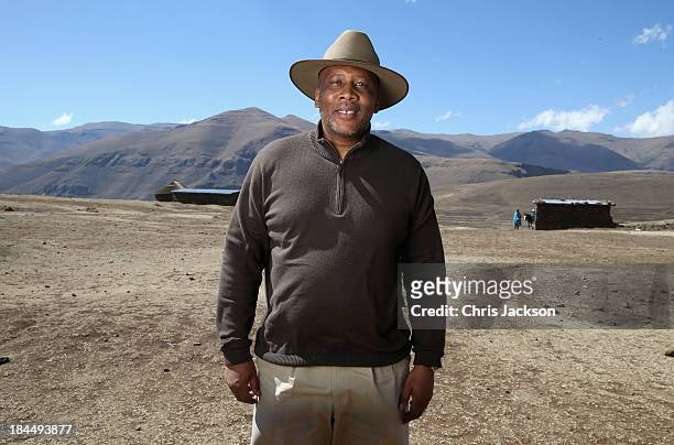 His Majesty King Letsie III of Lesotho poses for a portrait at the opening ceremony of the new Sentebale Mateanong Herd Boy School on October 14,...
