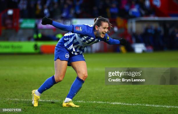 Elisabeth Terland of Brighton & Hove Albion celebrates after scoring their team's second goal during the Barclays Women's Super League match between...