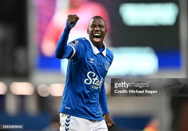 Abdoulaye Doucoure of Everton celebrates following the team's victory during the Premier League match between Everton FC and Chelsea FC at Goodison...