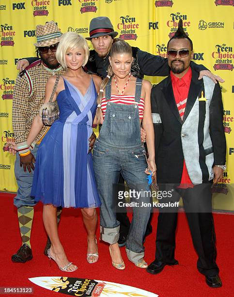 Paris Hilton and the Black Eyed Peas during 2005 Teen Choice Awards - Arrivals at Gibson Amphitheater in Universal City, California, United States.