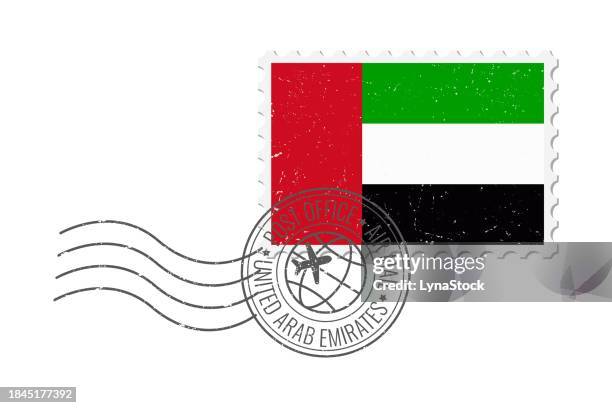illustrations, cliparts, dessins animés et icônes de timbre-poste grunge des émirats arabes unis. illustration vectorielle de carte postale vintage avec le drapeau national des émirats arabes unis isolé sur fond blanc. style rétro. - émirats arabes unis