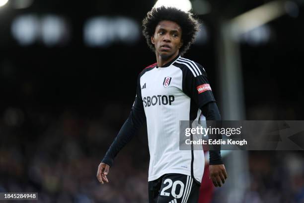 Willian of Fulham FC during the Premier League match between Fulham FC and West Ham United at Craven Cottage on December 10, 2023 in London, England.