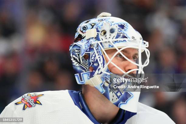 Martin Jones of the Toronto Maple Leafs looks on during a game against the Ottawa Senators at Canadian Tire Centre on December 7, 2023 in Ottawa,...