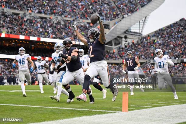 Moore of the Chicago Bears celebrates a touchdown during the first quarter in the game against the Detroit Lions at Soldier Field on December 10,...