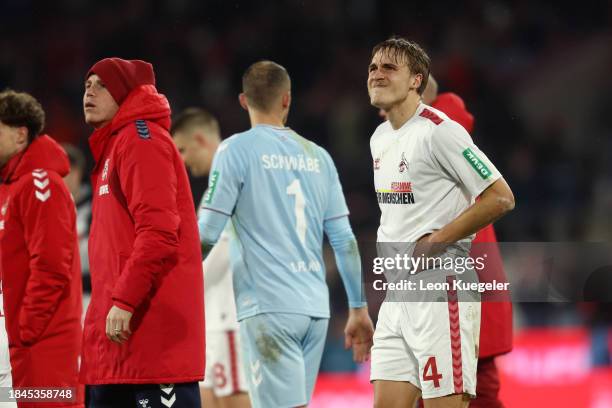 Timo Huebers of 1.FC Köln reacts at full time following the Bundesliga match between 1. FC Köln and 1. FSV Mainz 05 at RheinEnergieStadion on...