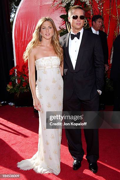 Jennifer Aniston and Brad Pitt during The 56th Annual Primetime Emmy Awards - Arrivals at The Shrine Auditorium in Los Angeles, California, United...