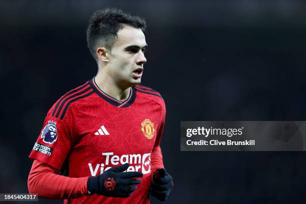 Sergio Reguilon of Manchester United in action during the Premier League match between Manchester United and AFC Bournemouth at Old Trafford on...