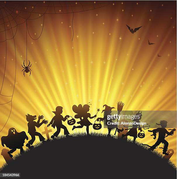 halloween trick or treaters - stage costume stock illustrations