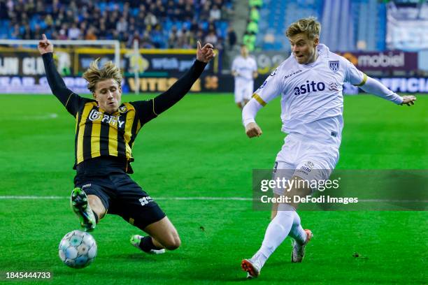 Giovanni van Zwam of Vitesse Arnhem and Emil Hansson of Heracles Almelo battle for the ball during the Dutch Eredivisie match between Vitesse and...