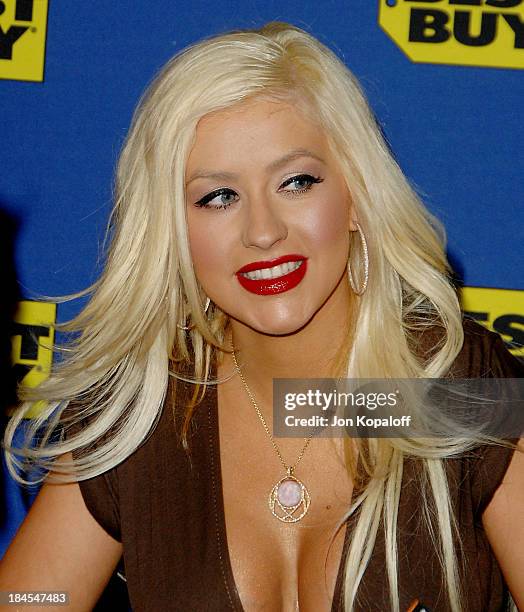 Singer Christina Aguilera arrives to sign her DVD "Live and Down Under" for fans at "Christina Aguilera's DVD Release Signing" at Best Buy on...