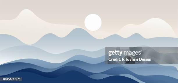 illustrations, cliparts, dessins animés et icônes de fond abstrait de paysage de montagne et de collines - lagon