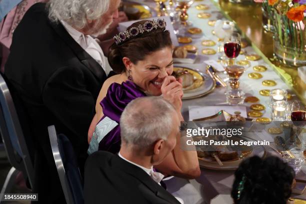 Crown Princess Victoria of Sweden attends the Nobel Prize Banquet 2023 at Stockholm City Hall on December 10, 2023 in Stockholm, Sweden.