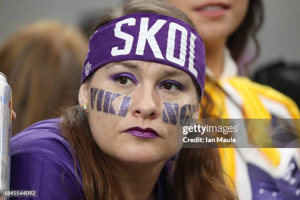 Fan looks on during the game between the Minnesota Vikings and the Las Vegas Raiders at Allegiant Stadium on December 10, 2023 in Las Vegas, Nevada.