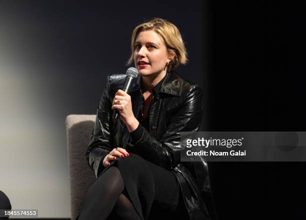 Greta Gerwig attends a Q&A for 'Spider-Man: Across The Spider-Verse' at Crosby Hotel on December 10, 2023 in New York City.
