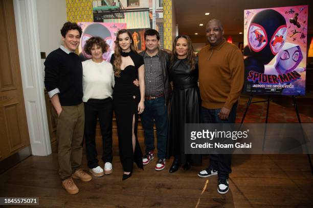 Phil Lord, Amy Pascal, Hailee Steinfeld, Christopher Miller, Luna Lauren Velez and Kemp Powers attend a screening of 'Spider-Man: Across The...
