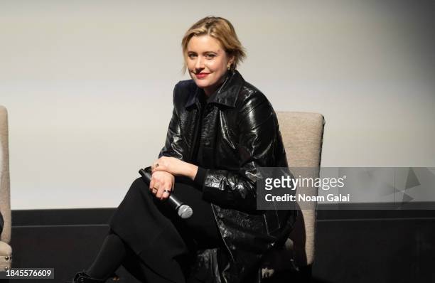 Greta Gerwig attends a Q&A for 'Spider-Man: Across The Spider-Verse' at Crosby Hotel on December 10, 2023 in New York City.