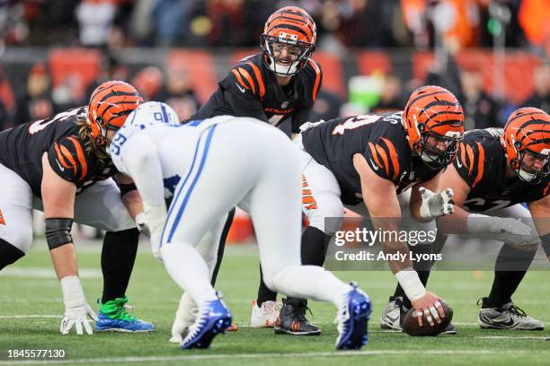 McCarron of the Cincinnati Bengals takes a snap during the second half of the game against the Indianapolis Colts at Paycor Stadium on December 10,...