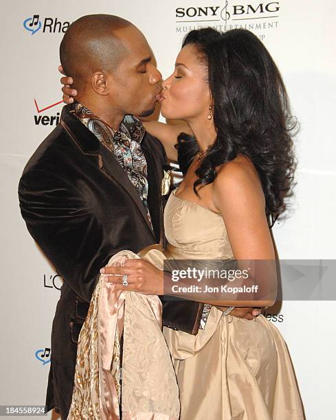 Kirk Franklin and wife Tammy during 2007 Clive Davis Pre-GRAMMY Awards Party - Arrivals at Beverly Hilton Hotel in Beverly Hills, California, United...