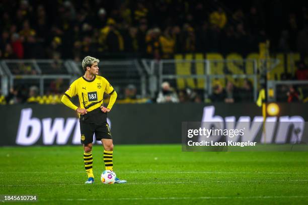 Gio Reyna of Borussia Dortmund during the Bundesliga match between Borussia Dortmund and RB Leipzig at Signal Iduna Park on December 9, 2023 in...