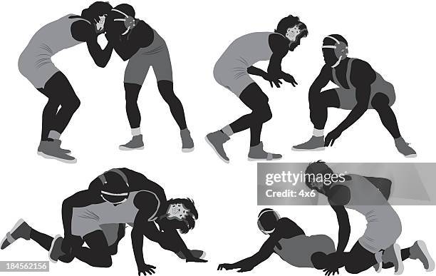 silhouette von wrestlers in aktion - ringen stock-grafiken, -clipart, -cartoons und -symbole