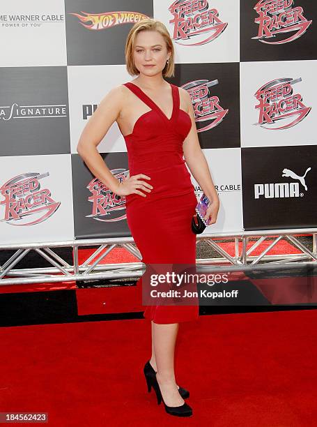 Actress Sophia Myles arrives at the World Premiere "Speed Racer" at the Nokia Theatre on April 26, 2008 in Los Angeles, California.