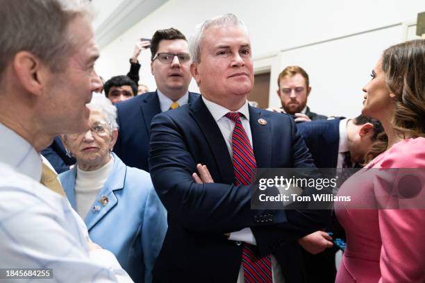 Reps. James Comer, R-Ky., chairman of the House Oversight and Accountability Committee, and Jim Jordan, R-Ohio, left, chairman of the House Judiciary...