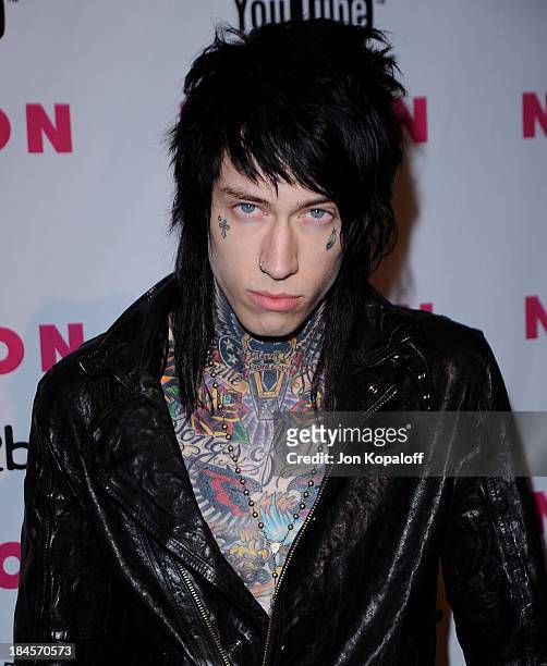 Musician Trace Cyrus arrives at NYLON Magazine's May Issue Young Hollywood Launch Party at The Roosevelt Hotel on May 12, 2010 in Hollywood,...