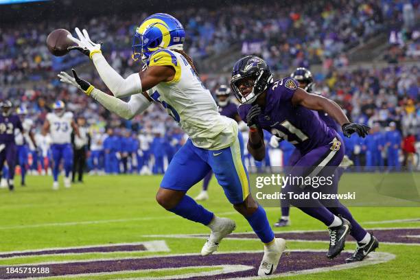 Demarcus Robinson of the Los Angeles Rams catches a touchdown pass during the fourth quarter in the game against Baltimore Ravens at M&T Bank Stadium...