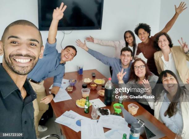 selfie at startup office party - work party stock pictures, royalty-free photos & images