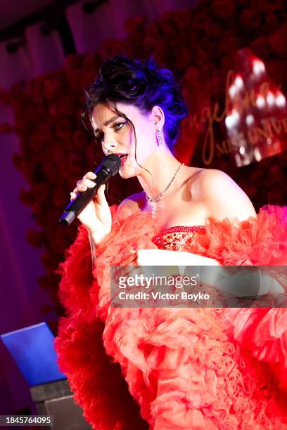 Angelina Usanova performs at charity event hosted by Miss Universe Ukraine 2023 Angelina Usanova on December 10, 2023 in Nice, France.