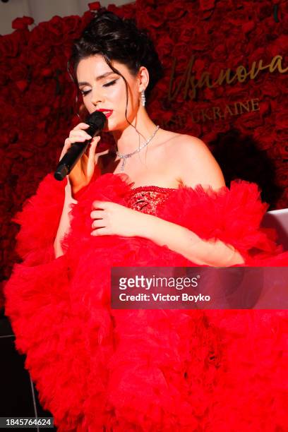 Angelina Usanova performs at charity event hosted by Miss Universe Ukraine 2023 Angelina Usanova on December 10, 2023 in Nice, France.