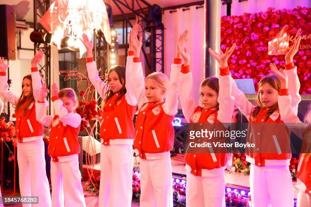 Monaco Children's Choir perform at the charity event hosted by Miss Universe Ukraine 2023 Angelina Usanova on December 10, 2023 in Nice, France.