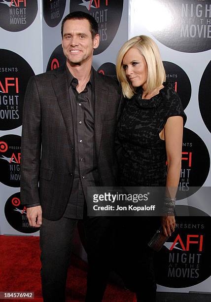 Actor Jim Carrey and actress Jenny McCarthy arrive at the AFI Night at the Movies presented by TARGET at the Arclight Theater on October 1, 2008 in...