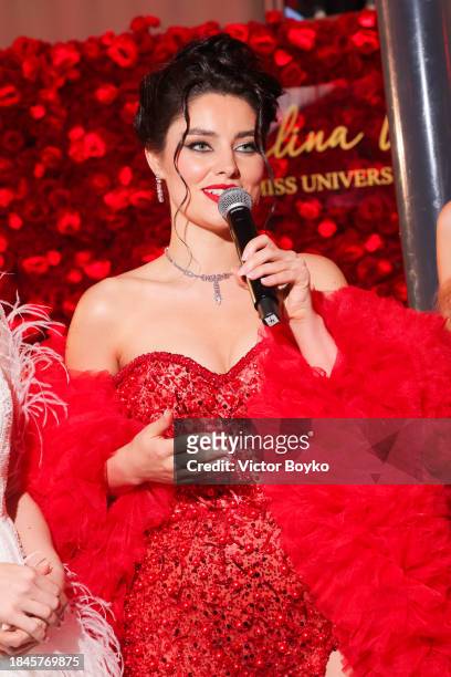 Angelina Usanova attends charity event hosted by Miss Universe Ukraine 2023 Angelina Usanova on December 10, 2023 in Nice, France.