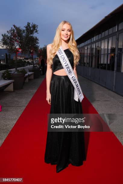 Miss Universe Germany Helena Bleicher attends charity event hosted by Miss Universe Ukraine 2023 Angelina Usanova on December 10, 2023 in Nice,...
