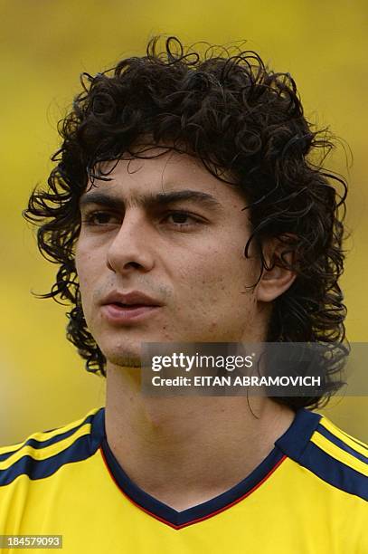 Colombian football player Stefan Medina is pictured before the start of the Brazil 2014 FIFA World Cup South American qualifier match against Chile,...