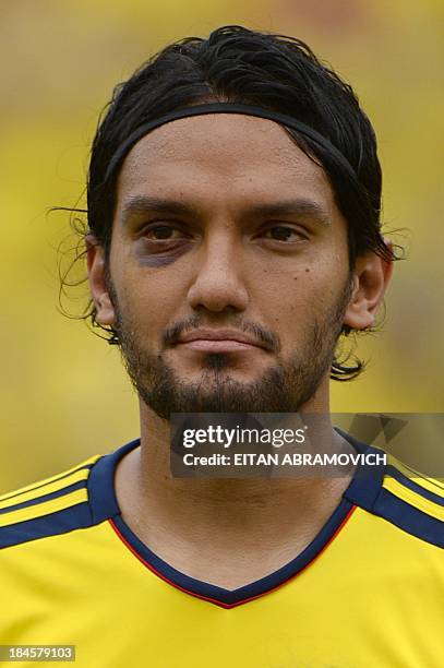 Colombian football player Abel Aguilar is pictured before the start of the Brazil 2014 FIFA World Cup South American qualifier match against Chile,...