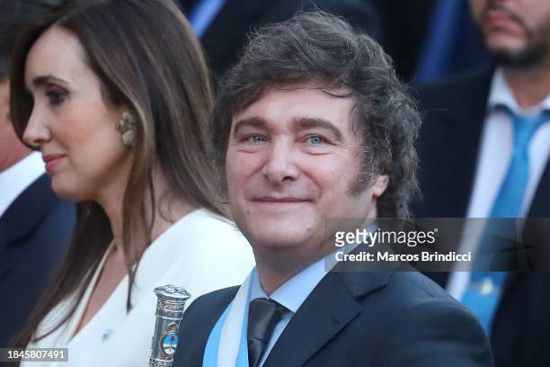 President of Argentina Javier Milei looks on before an interreligious service at the Metropolitan Cathedral after the Presidential Inauguration...