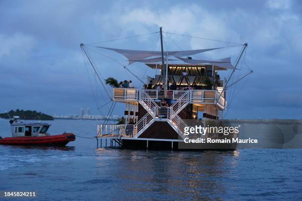 View of atmosphere at Art Hearts Fashion presents a Seafaring Finale of Sun-Kissed Bliss at Art Basel Miami at The Vessel on December 10, 2023 in...