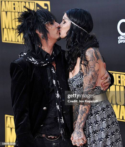 Musician Nikki Sixx of Motley Crue and television personality/tattoo artist Kat Von D arrive at the 2008 American Music Awards held at Nokia Theatre...