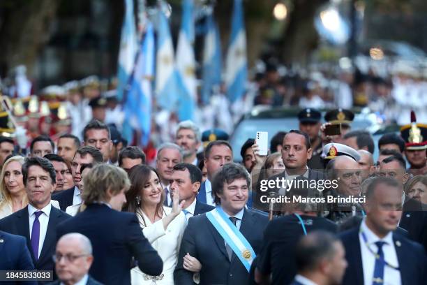 President of Argentina Javier Milei and Vice President Victoria Villarruel arrive for an interreligious service at the Metropolitan Cathedral after...