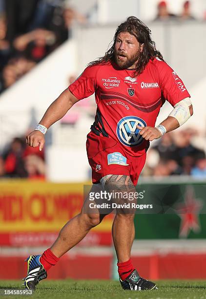 Martin Castrogiovanni of Toulon looks on during the Heineken Cup Pool 2 match between Toulon and Glasgow Warriors at the Felix Mayol Stadium on...