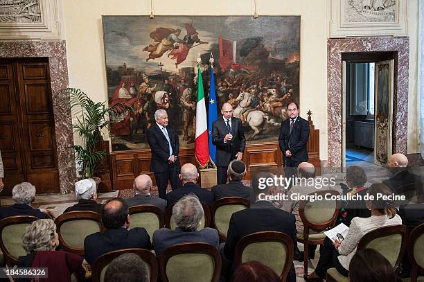 President of the Union of Italian Jewish Communities Renzo Gattegna, Italian Prime Minister Enrico Letta and President of the Jewish Community of...