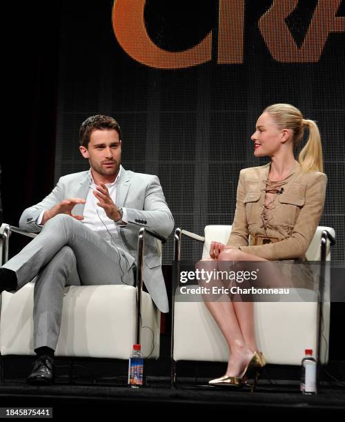 Christian Cooke and Kate Bosworth speak onstage during Crackle's "The Art of More" at the 2015 Summer TCA Tour at The Beverly Hilton Hotel on August...