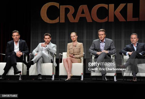Dennis Quaid, Christian Cooke, Kate Bosworth, Cary Elwes and series' writer and executive producer, Gardner Stern speak onstage during Crackle's "The...